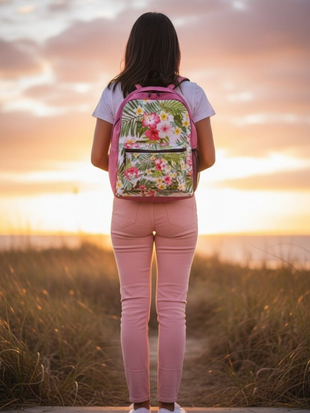 OOAK Backpack for School/Travel and Work with Padded Comfort, Pink Floral